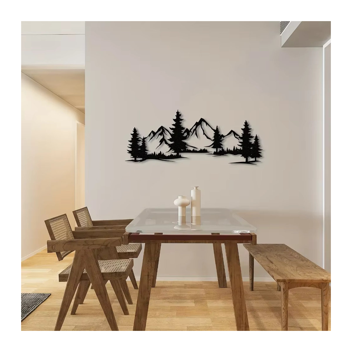 HELLOYOUNG Rustikale Metallic-Wandkunst Wald und Berg in Schwarz zur Wandmontage - Bild 6