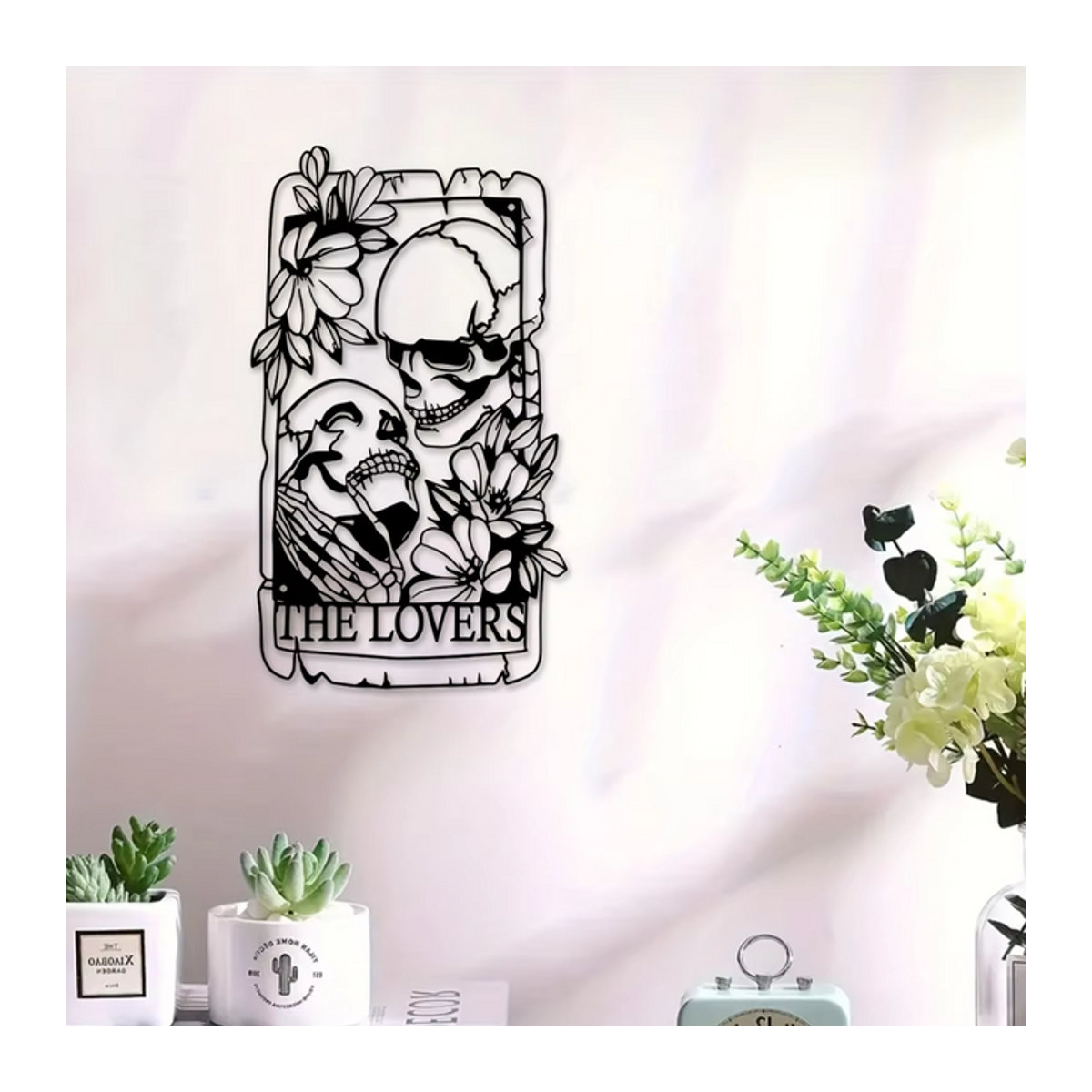 HELLOYOUNG Totenkopf Wandkunst im Gothic-Stil aus Metall, Paar aus Eisen in Schwarz für Innen- und Außenbereich - Bild 1