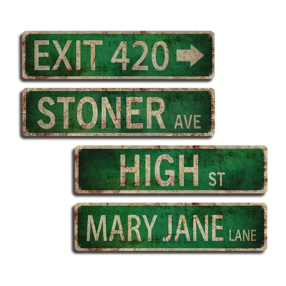 HELLOYOUNG Vintage Country Retro Stoner Avenue Straßenschild aus Metall in Grün, Wanddekoration, B: 40 cm, H: 10 cm - Bild 1
