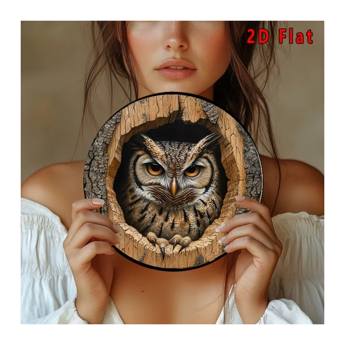 HELLOYOUNG Vintage Eulen-Rundkunst aus Metall: Ästhetisches 2D-Flachmetalldekor im Animal-Print Design, rund, mehrfarbig - Bild 3