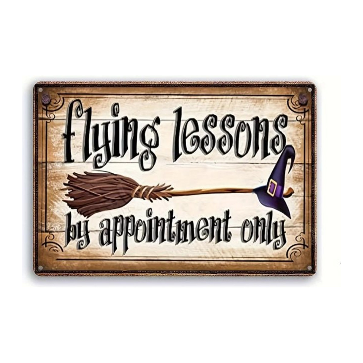 HELLOYOUNG Vintage Halloween Metallschild Buch a Flying Lesson Hexerei Wandkunst - Bild 1