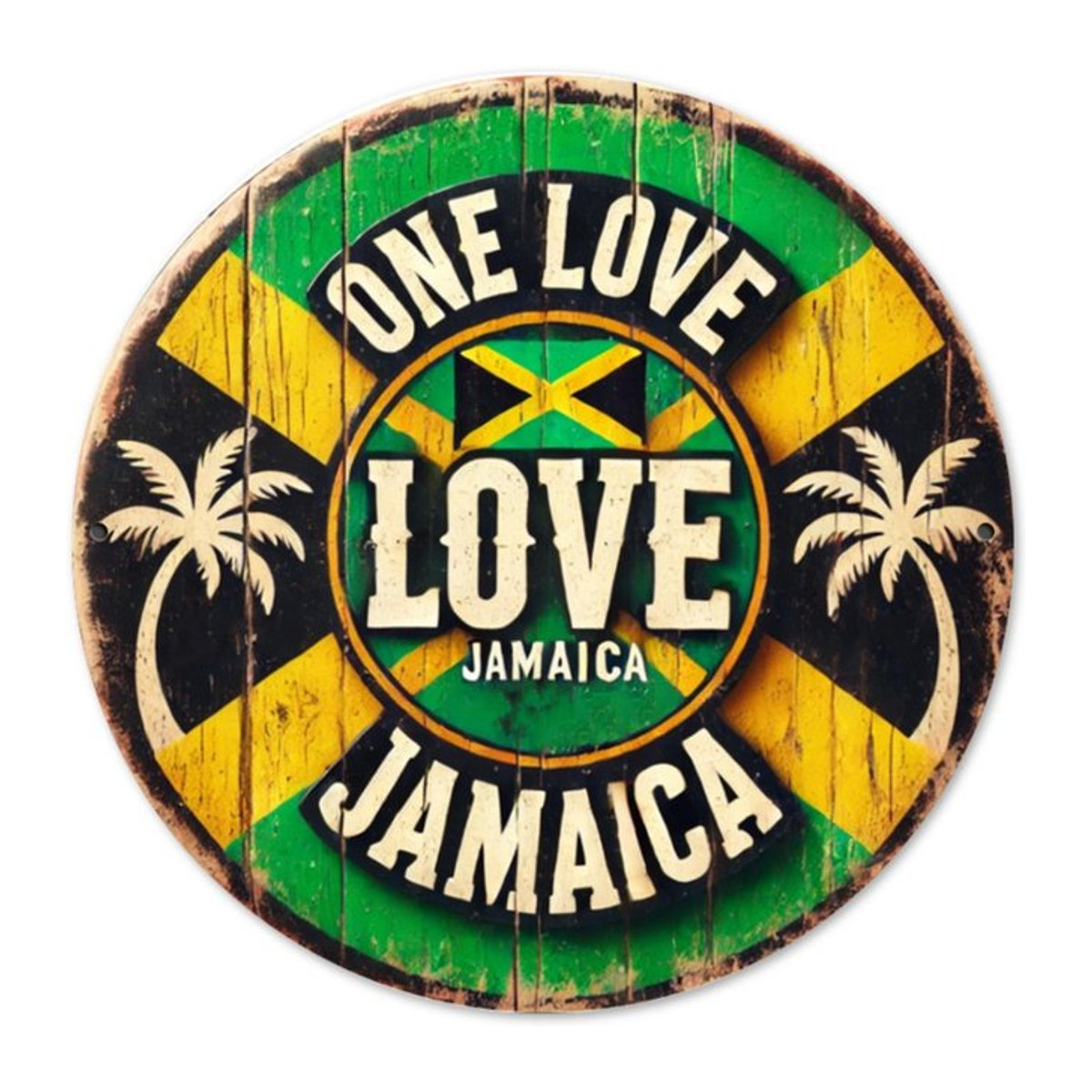 HELLOYOUNG Vintage Jamaica Love Holzschild One Love Wanddekoration in Grün und Gelb - Bild 1