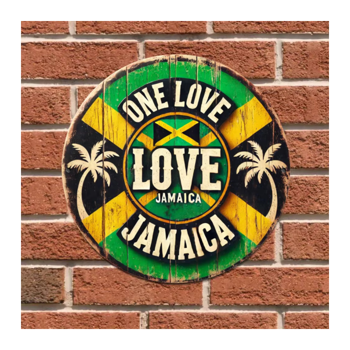 HELLOYOUNG Vintage Jamaica Love Holzschild One Love Wanddekoration in Grün und Gelb - Bild 3