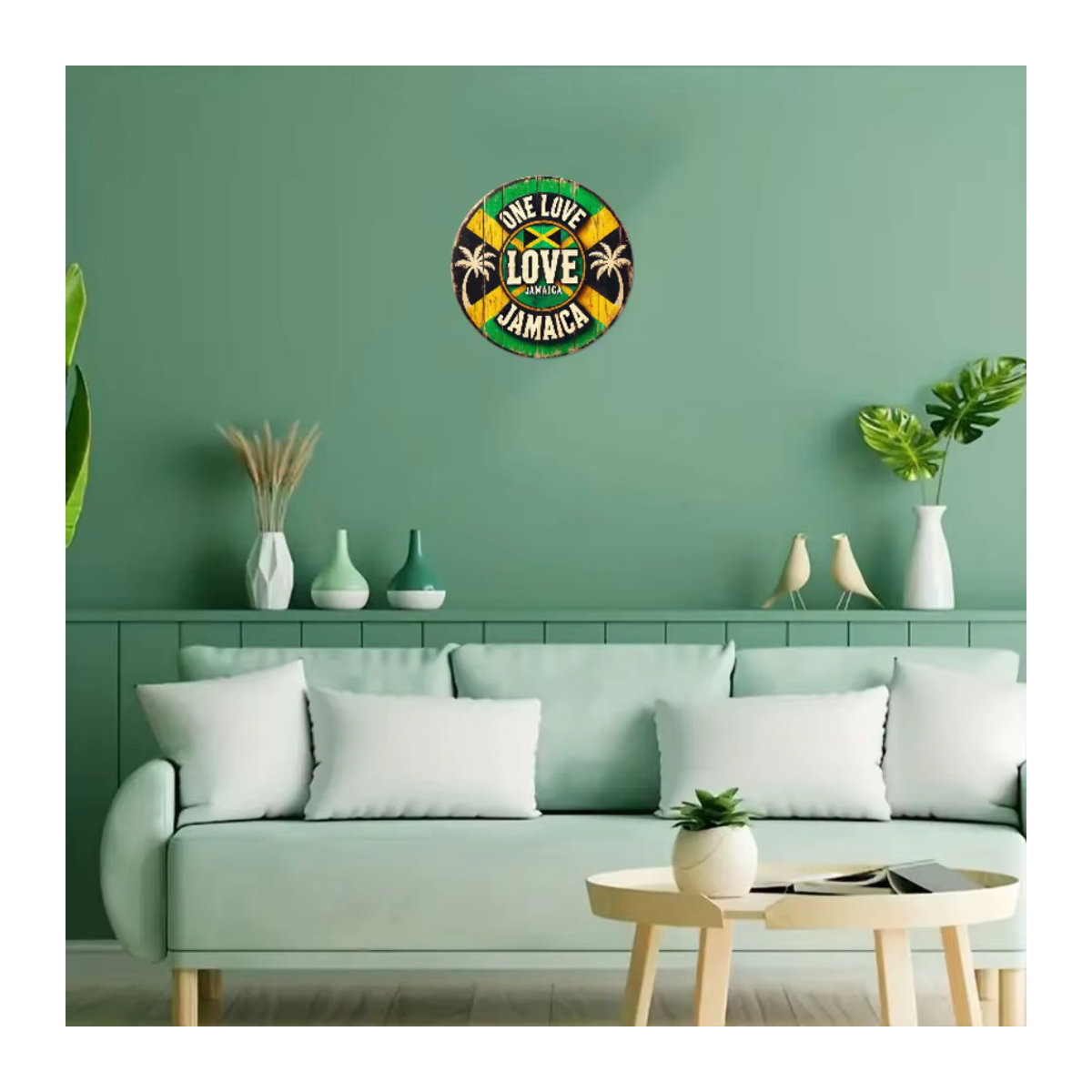 HELLOYOUNG Vintage Jamaica Love Holzschild One Love Wanddekoration in Grün und Gelb - Bild 5