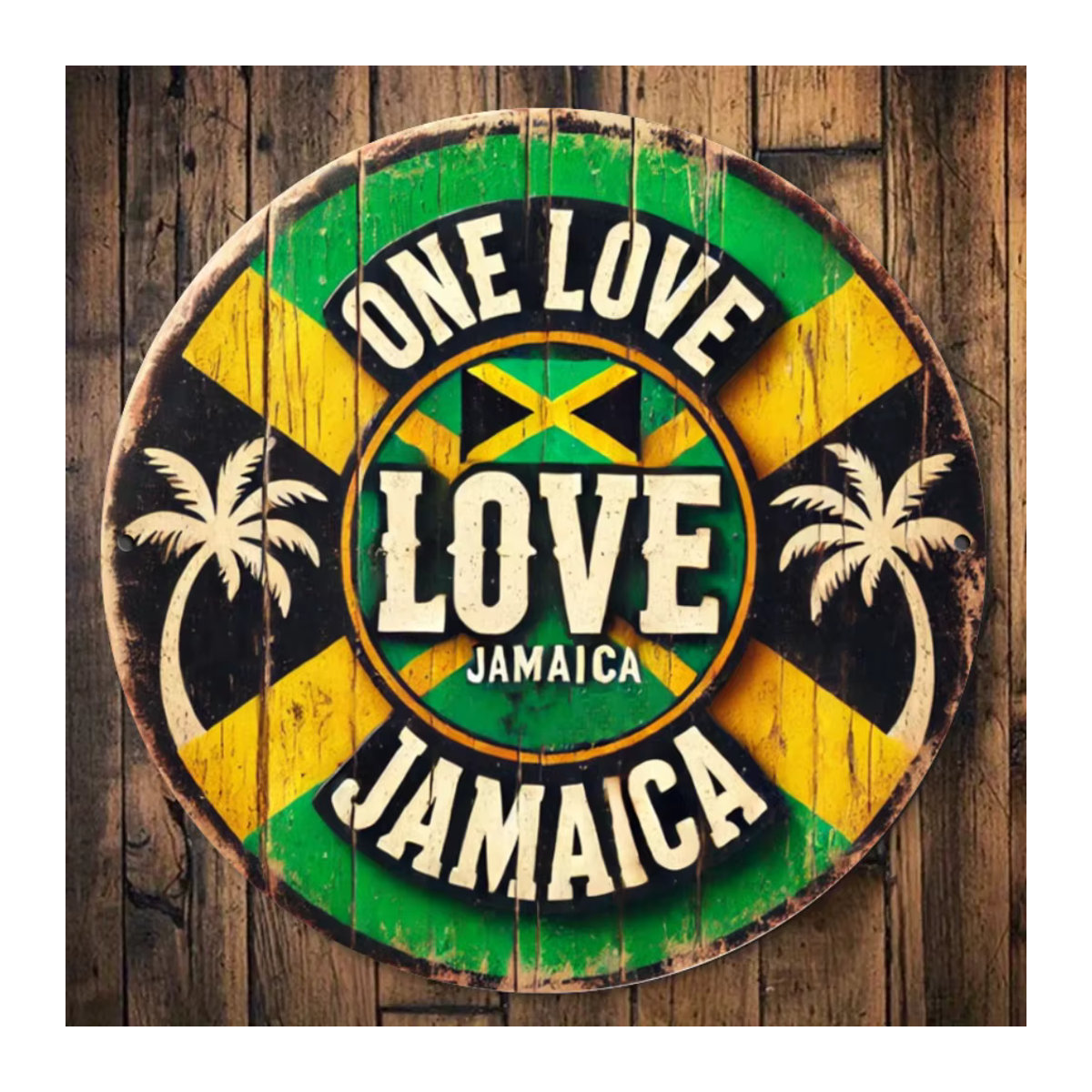 HELLOYOUNG Vintage Jamaica Love Holzschild One Love Wanddekoration in Grün und Gelb - Bild 6