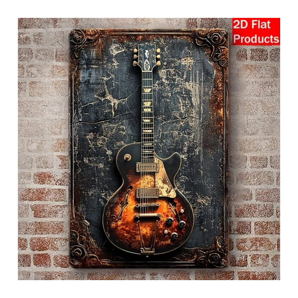 HELLOYOUNG Vintage Landgitarren Wandkunst aus Metall, Mehrfarbige Eisenplakette zur Wandmontage, B: 20 cm, H: 30 cm, T: 20 cm - Bild 1
