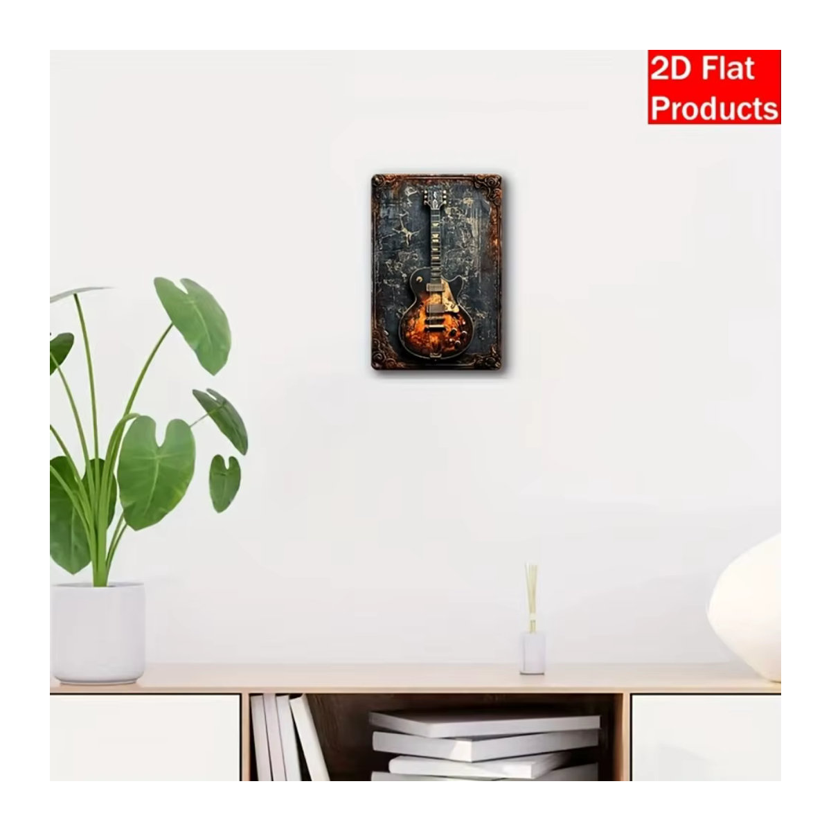 HELLOYOUNG Vintage Landgitarren Wandkunst aus Metall, Mehrfarbige Eisenplakette zur Wandmontage, B: 20 cm, H: 30 cm, T: 20 cm - Bild 3