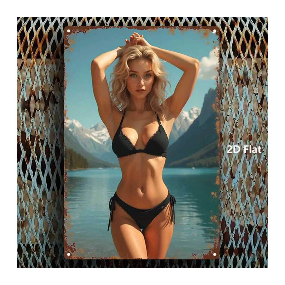 HELLOYOUNG Vintage Metallschild Bikini-Mädchen in Schwarz und Mehrfarbig, Rechteckige Wanddekoration für Zuhause und Fitnessraum, B: 30 cm, H: 20 cm - Bild 1