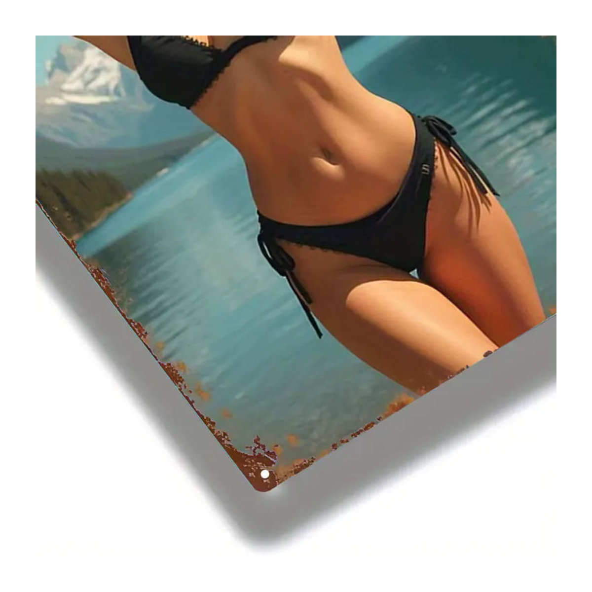 HELLOYOUNG Vintage Metallschild Bikini-Mädchen in Schwarz und Mehrfarbig, Rechteckige Wanddekoration für Zuhause und Fitnessraum, B: 30 cm, H: 20 cm - Bild 5