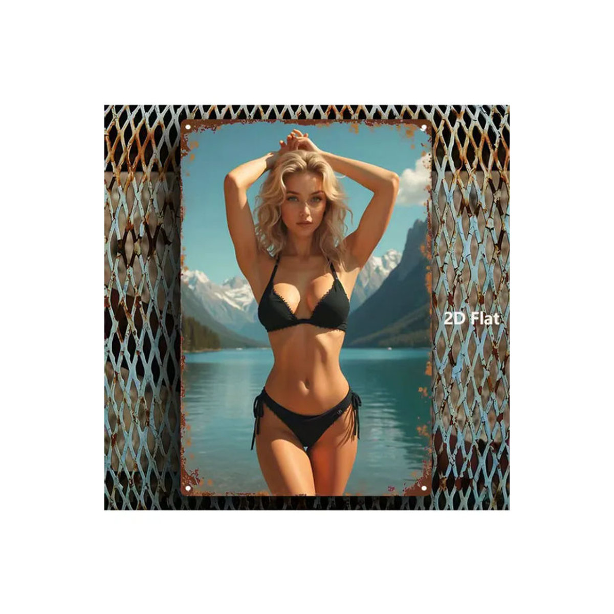 HELLOYOUNG Vintage Metallschild Bikini-Mädchen in Schwarz und Mehrfarbig, Rechteckige Wanddekoration für Zuhause und Fitnessraum, B: 30 cm, H: 20 cm - Bild 6