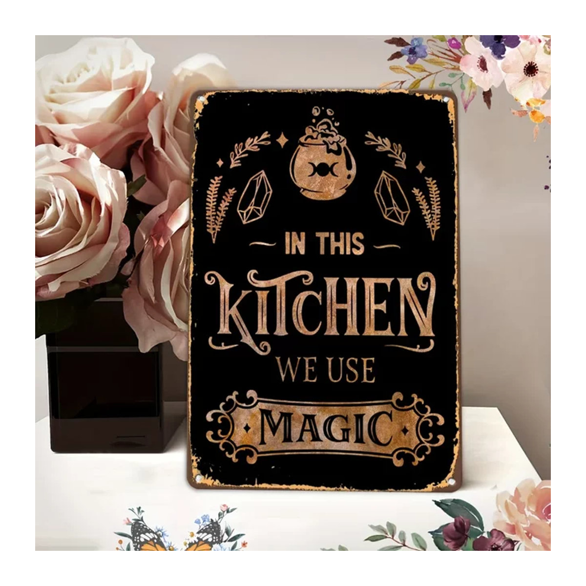 HELLOYOUNG Vintage Metallschild Magie Wandbehang in Schwarz, rechteckiges Typografie-Wandschild für Zuhause, Bar und Restaurant, Höhe: 30 cm, Breite: 20 cm - Bild 1