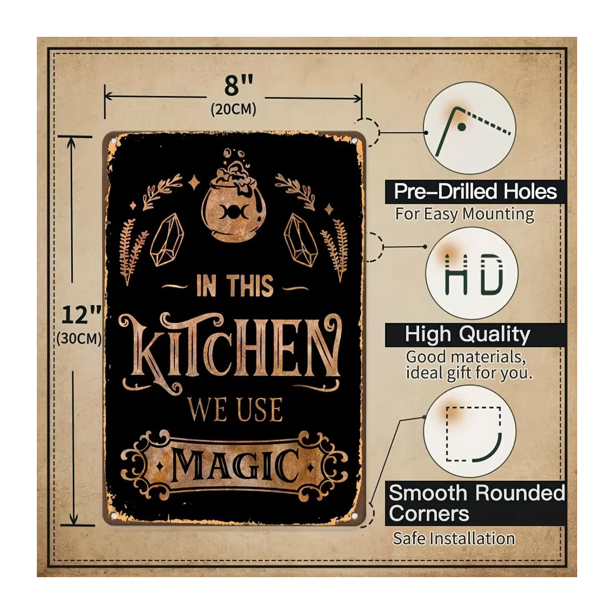 HELLOYOUNG Vintage Metallschild Magie Wandbehang in Schwarz, rechteckiges Typografie-Wandschild für Zuhause, Bar und Restaurant, Höhe: 30 cm, Breite: 20 cm - Bild 4