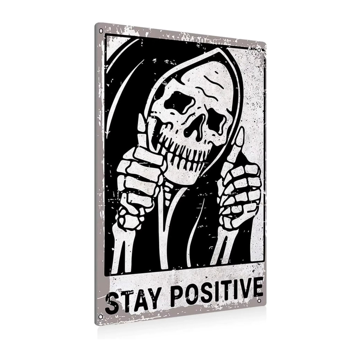 HELLOYOUNG Vintage Stay Positive Schädel Metallschild Wanddekor in Schwarz und Weiß - Bild 2