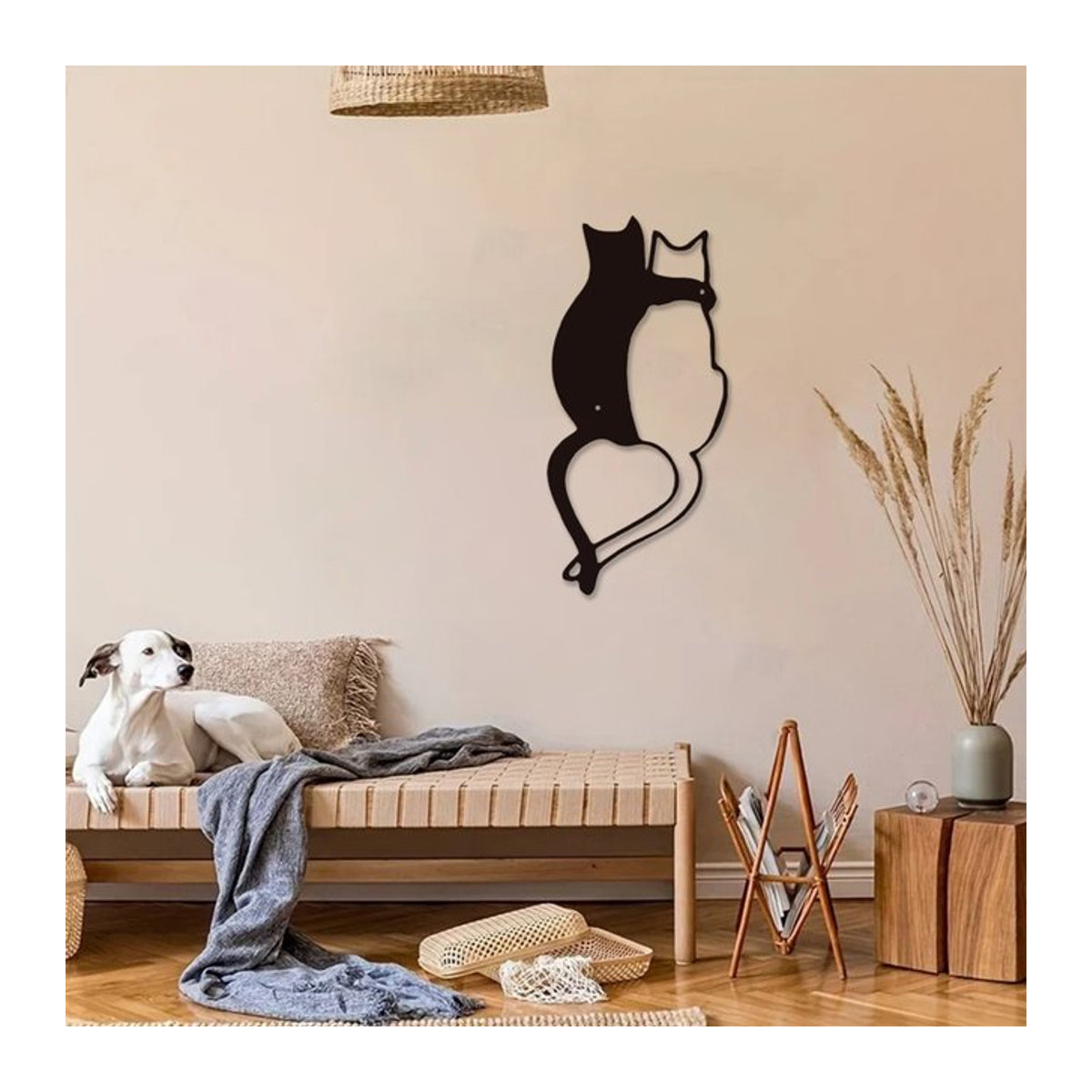 HELLOYOUNG Wanddekoration aus Metall in Schwarz mit Katze und Herzschwanz für Katzenliebhaber - Bild 1