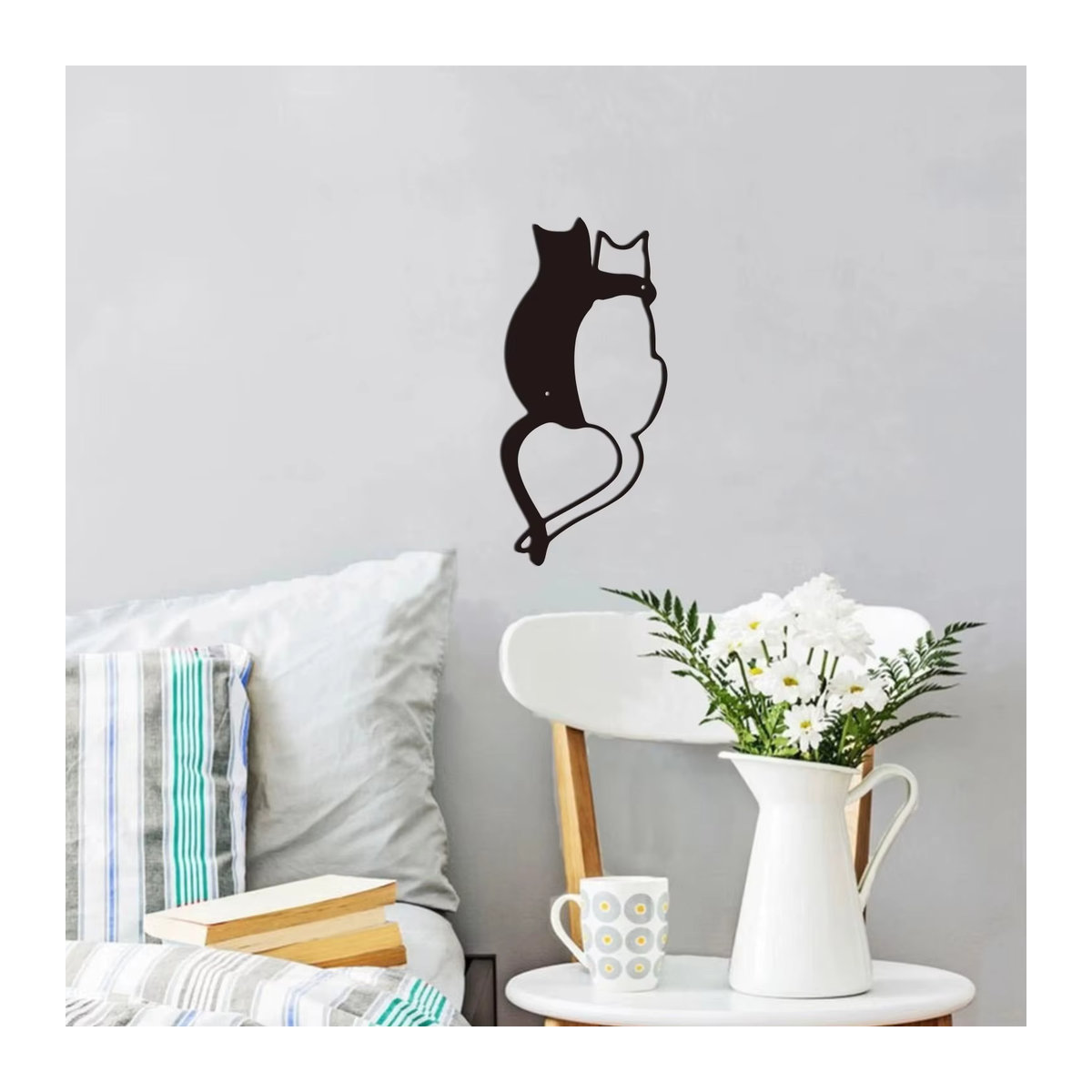 HELLOYOUNG Wanddekoration aus Metall in Schwarz mit Katze und Herzschwanz für Katzenliebhaber - Bild 3
