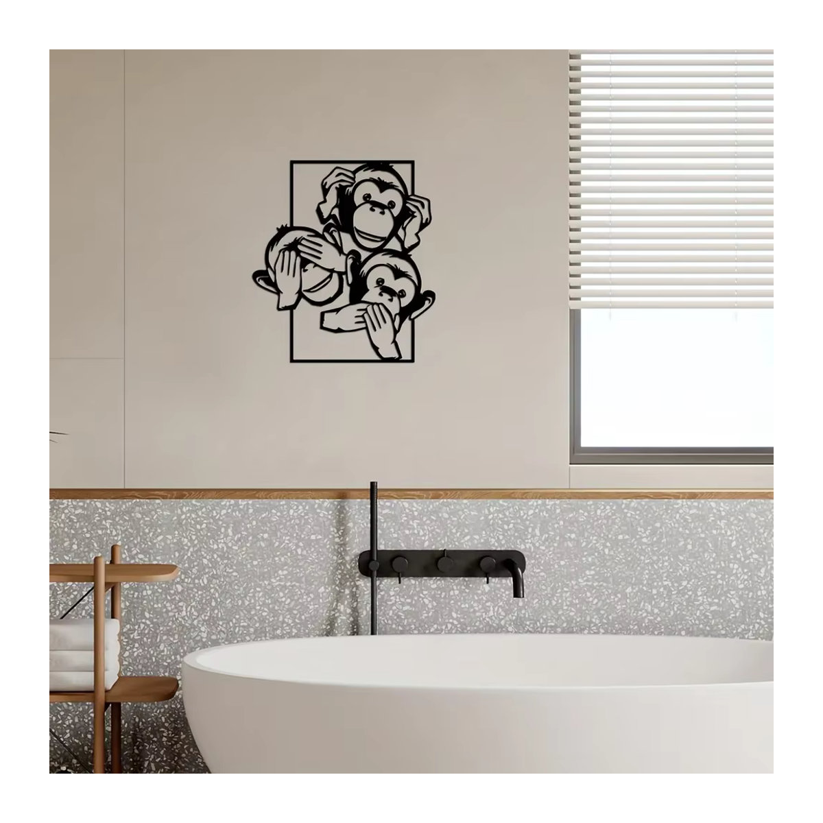 HELLOYOUNG Wanddekoration aus Metall mit drei Affen Motiven in Schwarz, moderne Eisen Kunst Silhouette für Schlafzimmer und Wohnraum - Bild 3