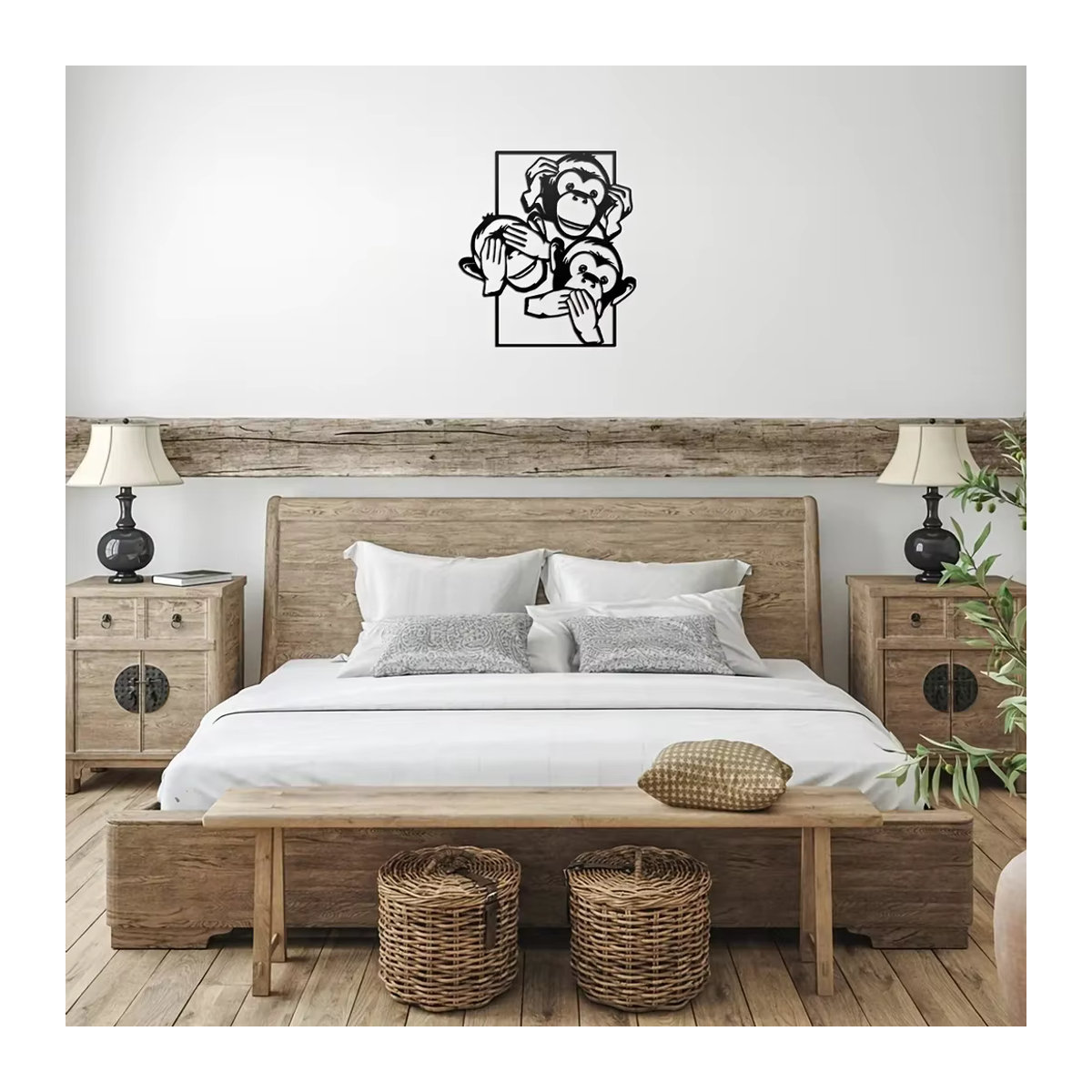 HELLOYOUNG Wanddekoration aus Metall mit drei Affen Motiven in Schwarz, moderne Eisen Kunst Silhouette für Schlafzimmer und Wohnraum - Bild 4