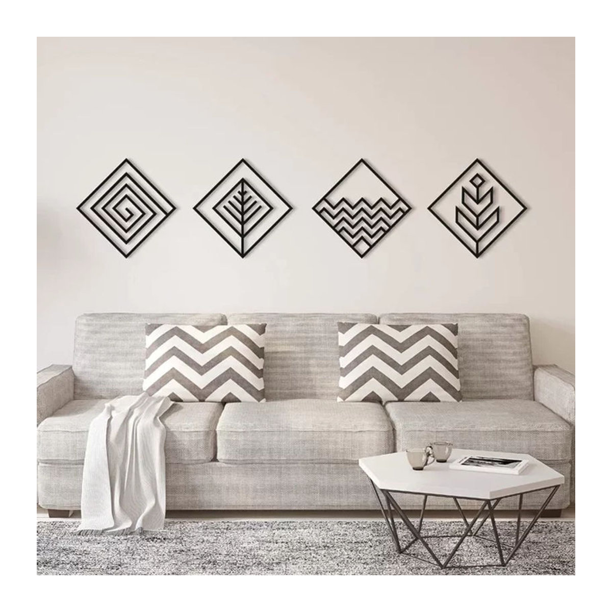 HELLOYOUNG Wandkunst aus Metall im 4er-Set, geometrische Dekoration in Schwarz, minimalistisches Design für dein Zuhause - Bild 1