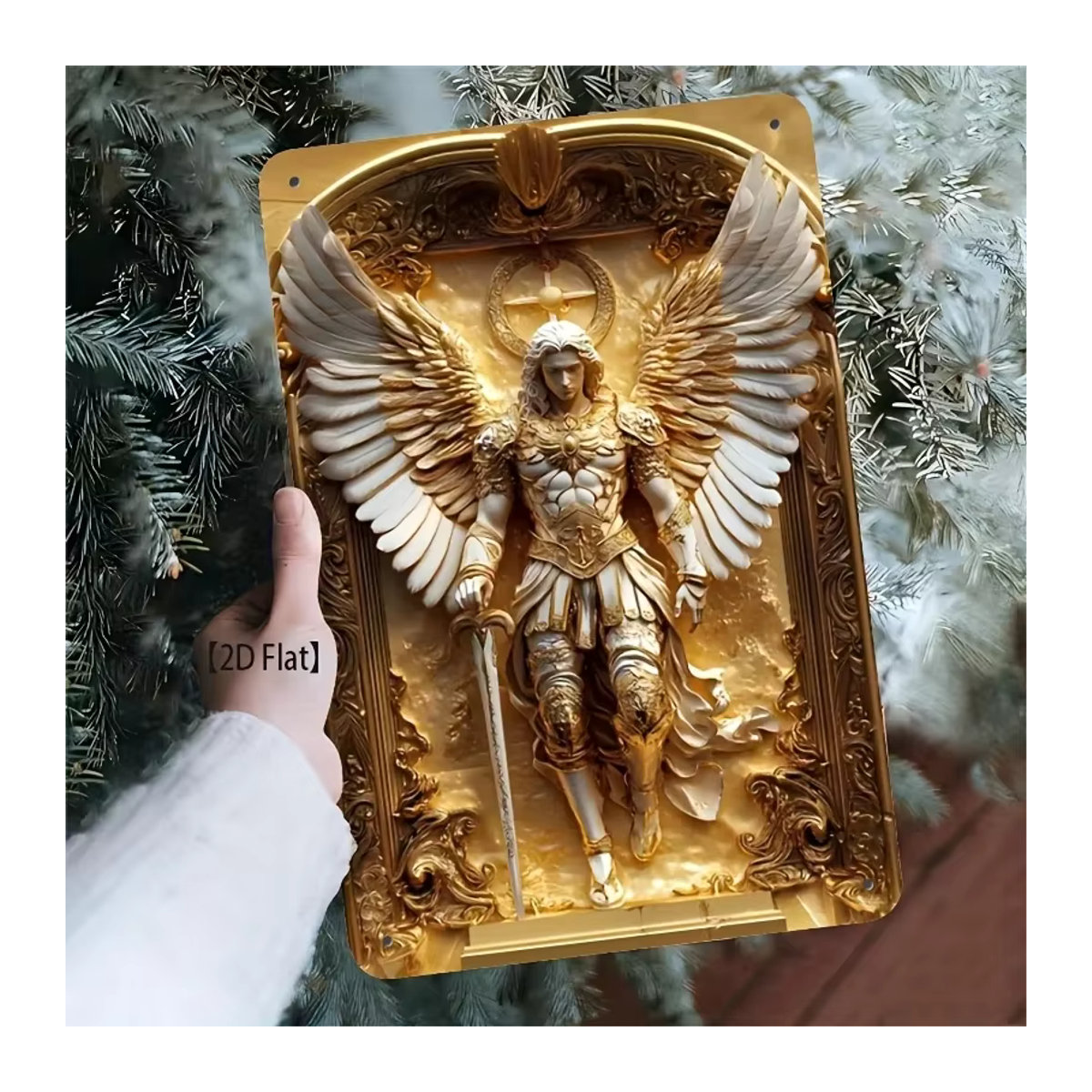 HELLOYOUNG Wandkunst Erzengel Michael aus Aluminium in Gold mit Halo und Schwert - Bild 2