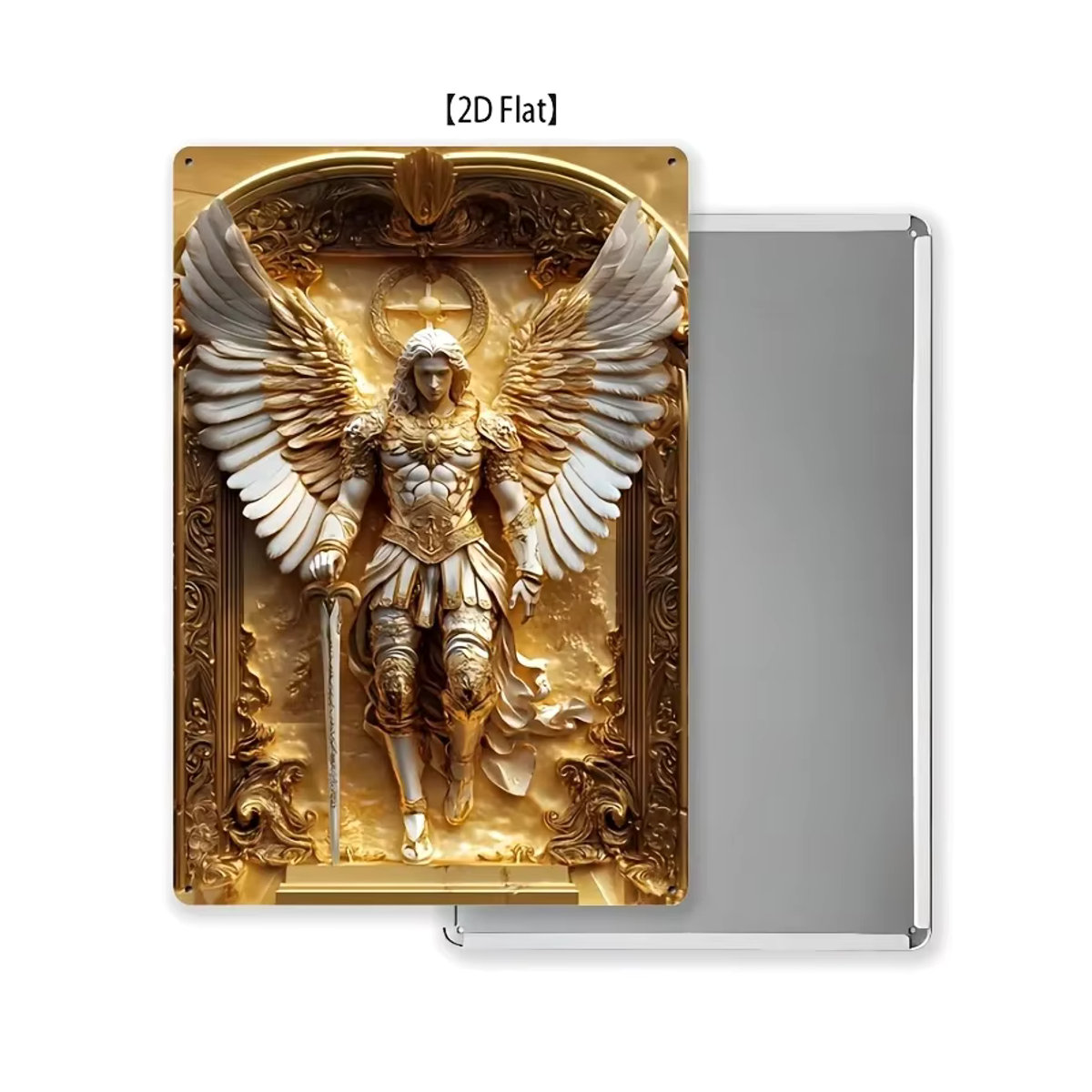 HELLOYOUNG Wandkunst Erzengel Michael aus Aluminium in Gold mit Halo und Schwert - Bild 3