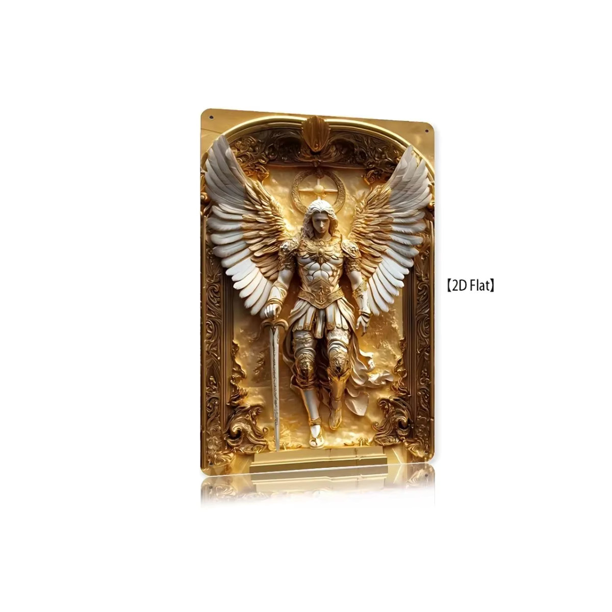 HELLOYOUNG Wandkunst Erzengel Michael aus Aluminium in Gold mit Halo und Schwert - Bild 7