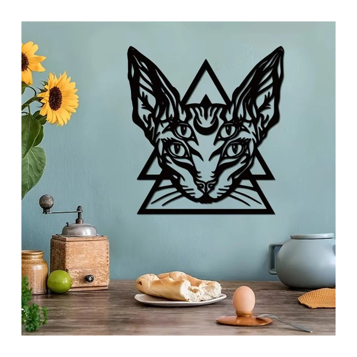 HELLOYOUNG Wandkunst Sphynx Katze aus Metall in Schwarz im gotischen Design zur Innendekoration - Bild 1