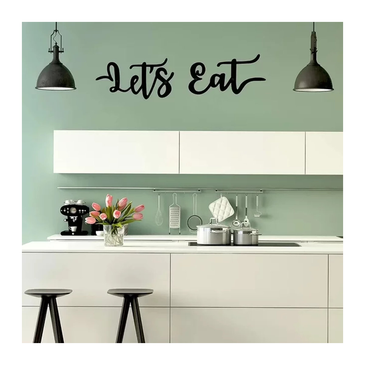 HELLOYOUNG Wandschild Let's Eat aus Metall in Schwarz im rustikalen Design zur Wandmontage - Bild 1