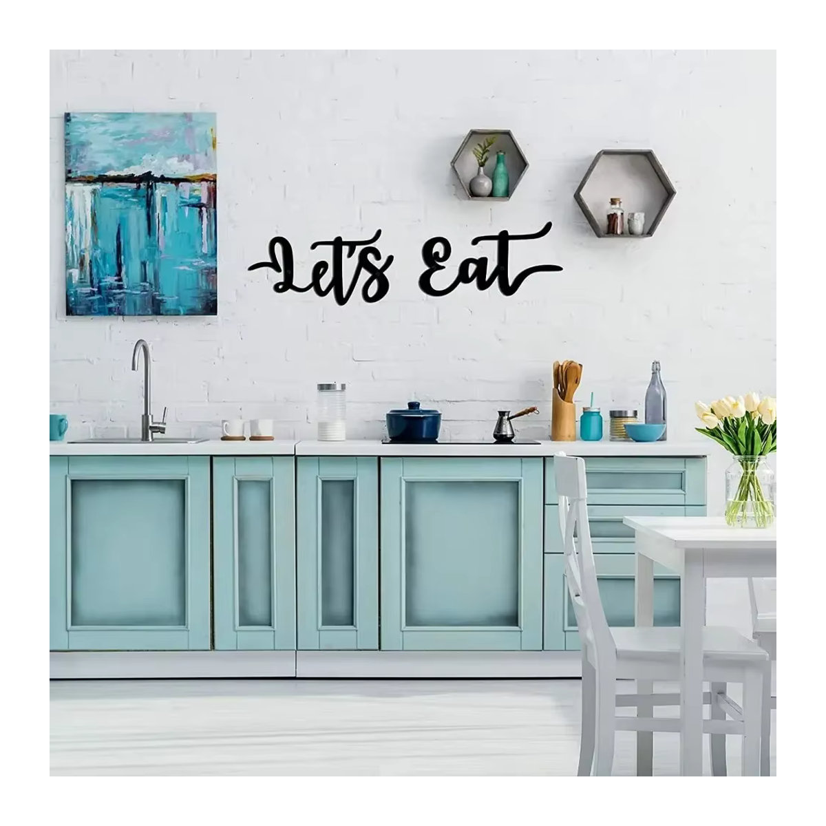 HELLOYOUNG Wandschild Let's Eat aus Metall in Schwarz im rustikalen Design zur Wandmontage - Bild 4