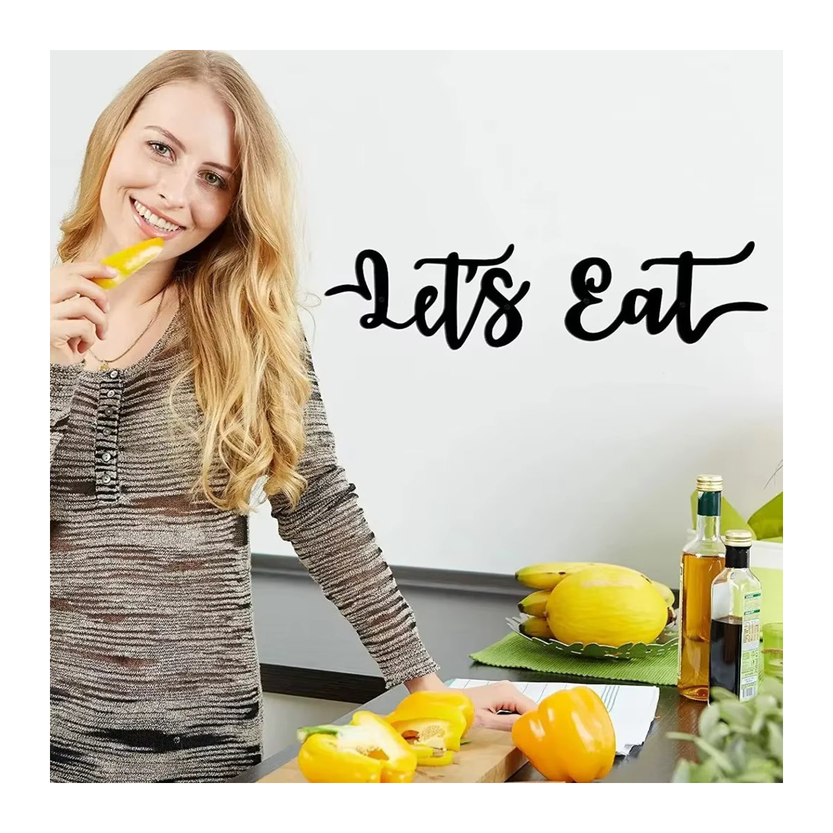 HELLOYOUNG Wandschild Let's Eat aus Metall in Schwarz im rustikalen Design zur Wandmontage - Bild 6