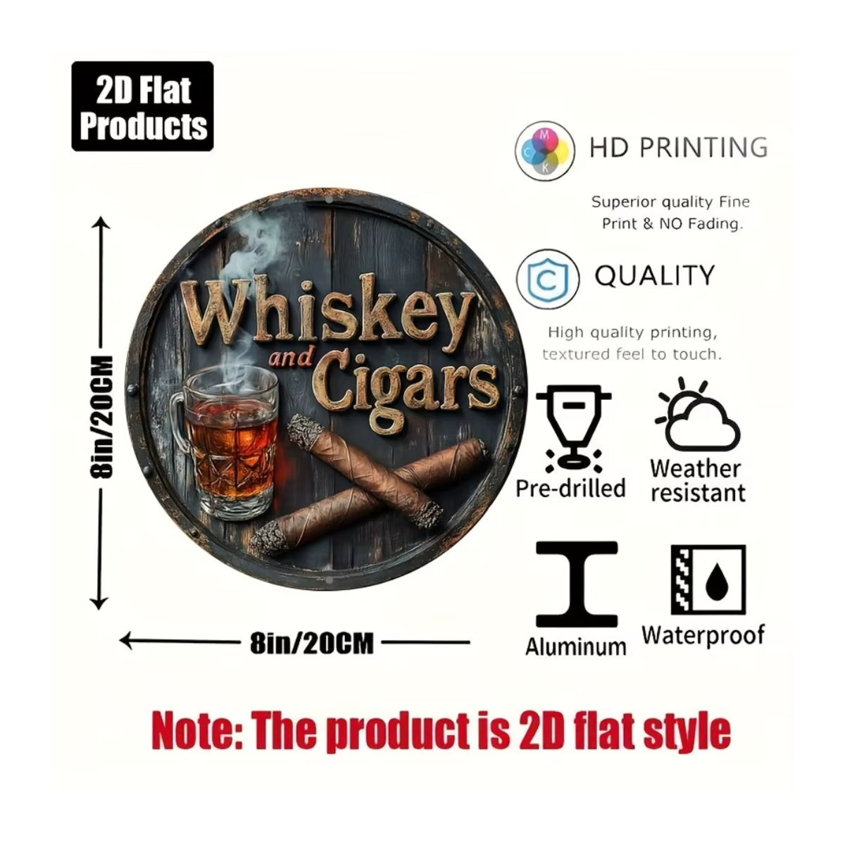 HELLOYOUNG Whiskey Aluminiumschild Vintage Design, quadratisch, mehrfarbig, B/B/B: 20,3 x 20,3 x 20,3 cm - Bild 2
