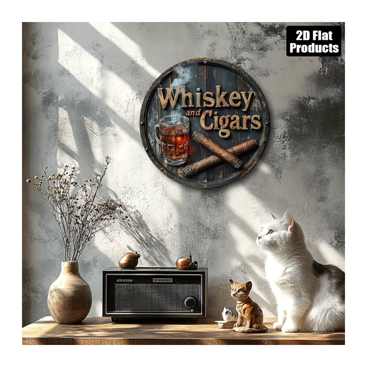 HELLOYOUNG Whiskey Aluminiumschild Vintage Design, quadratisch, mehrfarbig, B/B/B: 20,3 x 20,3 x 20,3 cm - Bild 4