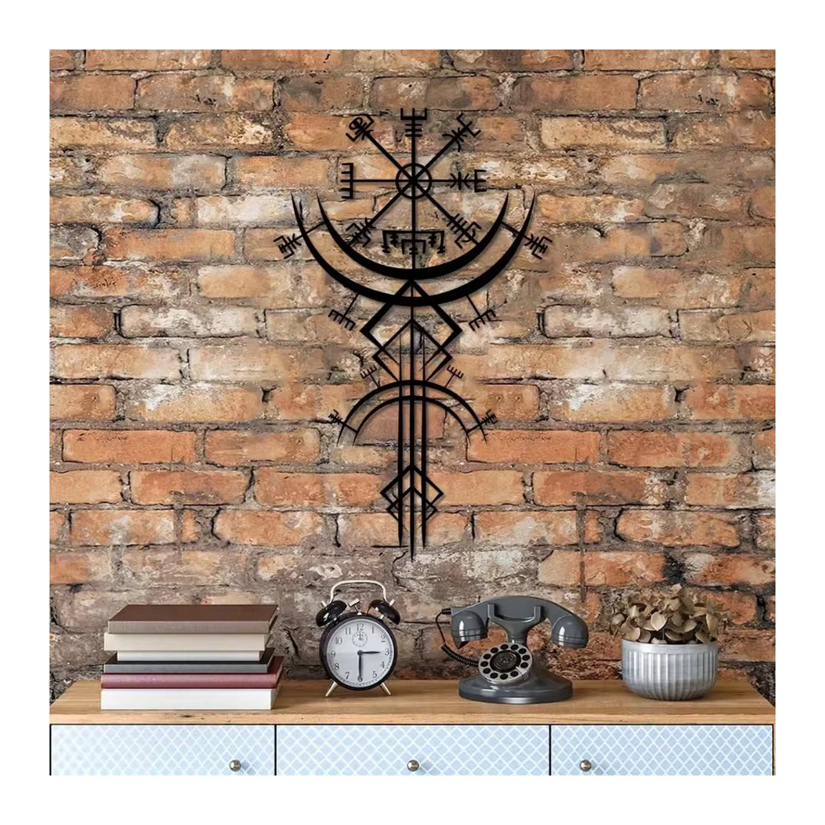 HELLOYOUNG Wikinger-Runen-Wandbehang aus Metall in Schwarz mit geometrischem und rustikalem Design - Bild 3