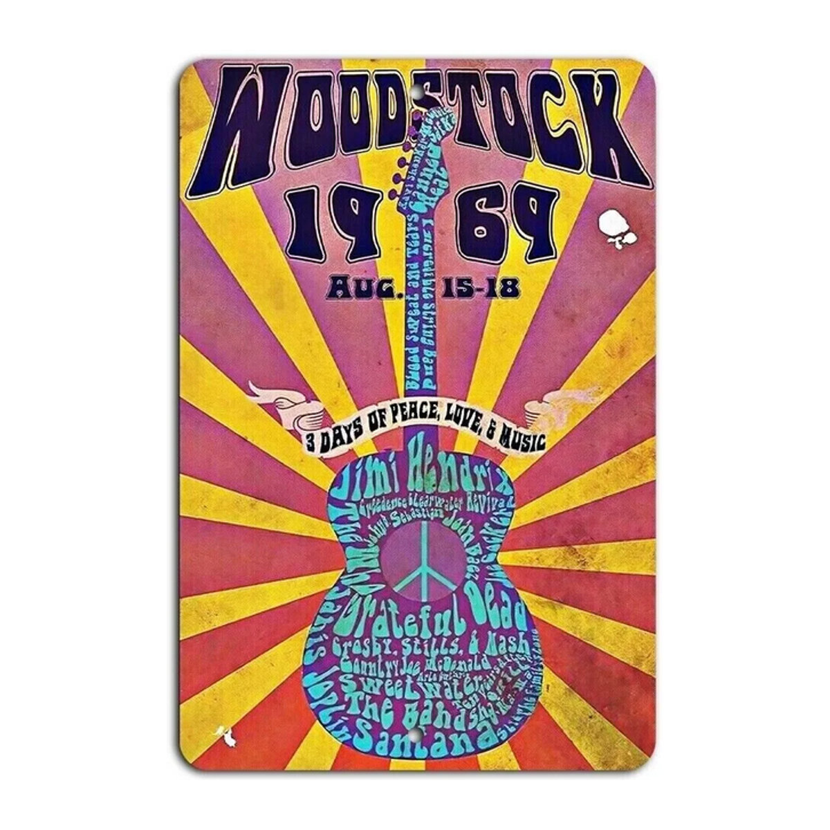 HELLOYOUNG Woodstock 1969 Schild Hippie Vintage-Dekoration B: 30,0 cm, H: 20,0 cm - Bild 1
