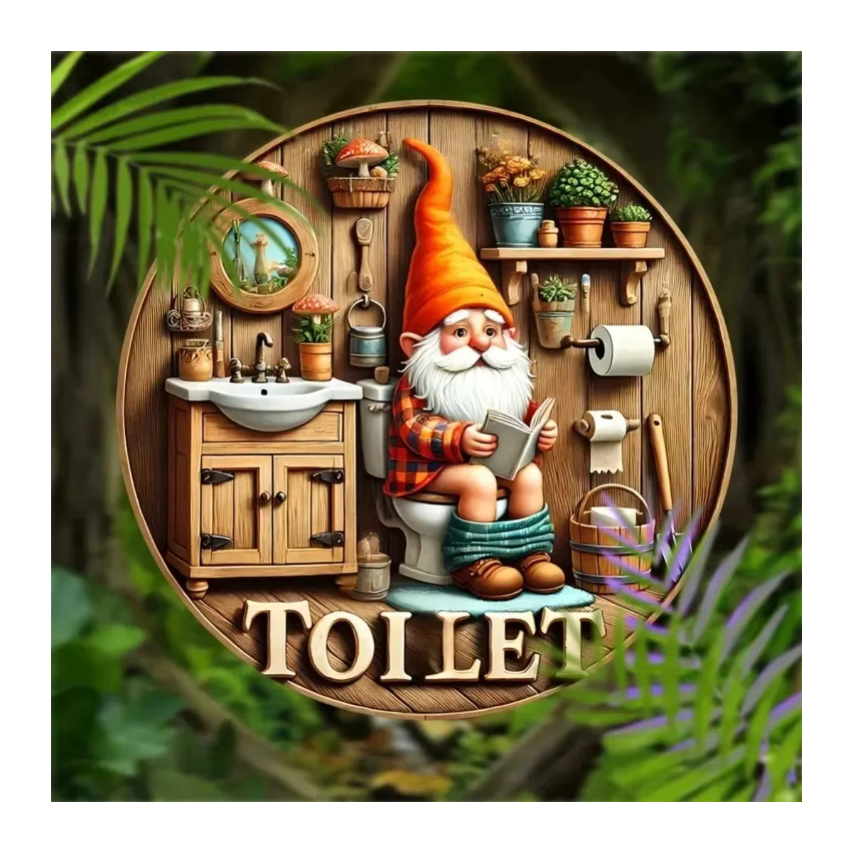 HELLOYOUNG Zwerg-Toilettenschild rund mit Gartenthema in Landhaus-Optik, Durchmesser: 25,4 cm, mehrfarbig - Bild 1