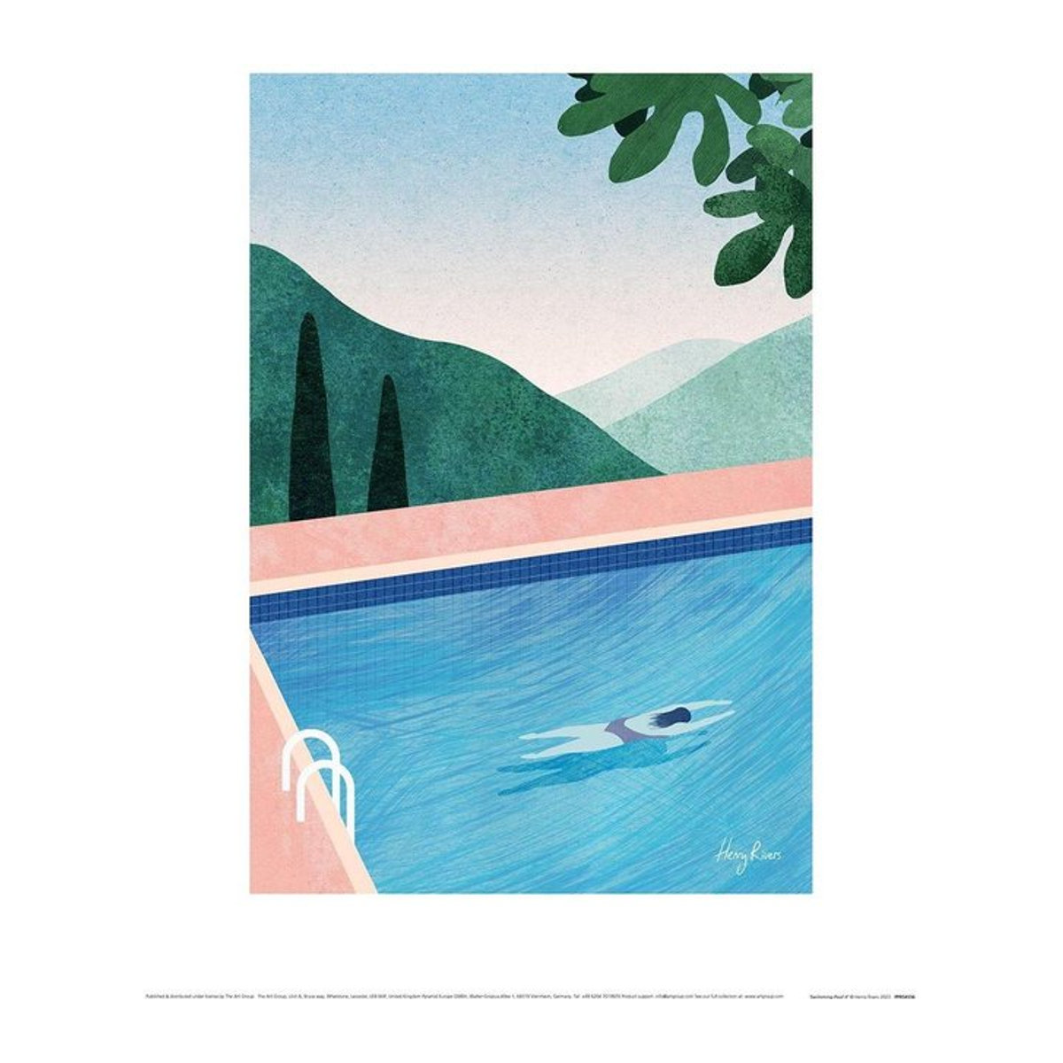 Henry Rivers Kunstdruck Papier Mädchen am Pool in Grün/Blau, Höhe: 40 cm, Breite: 40 cm - Bild 1