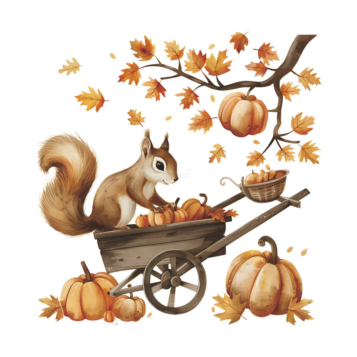 Herbstlicher Fensteraufkleber mit Cartoon Eichhörnchen, Ahornblättern und Kürbissen für Halloween zur Fensterdekoration - Bild 2