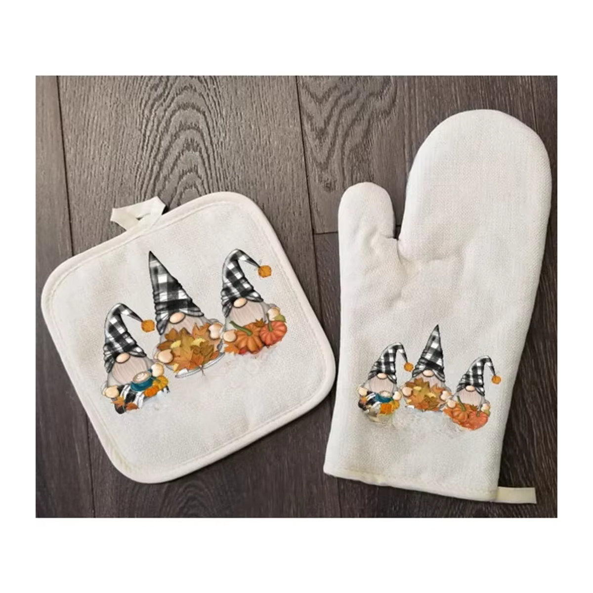 Herbstliches Ofenhandschuh-Set mit Gnom-Design für Thanksgiving und Herbstdekoration - Bild 3