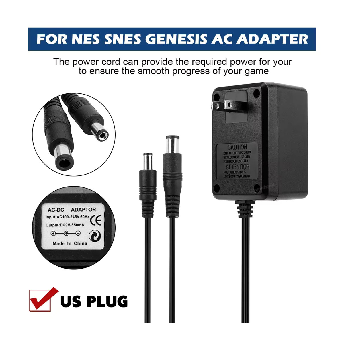 HeroAngel 3 in 1 AC Adapter Netzteil Ladegerät für NES, SNES und SEGA Genesis in Schwarz - Bild 4