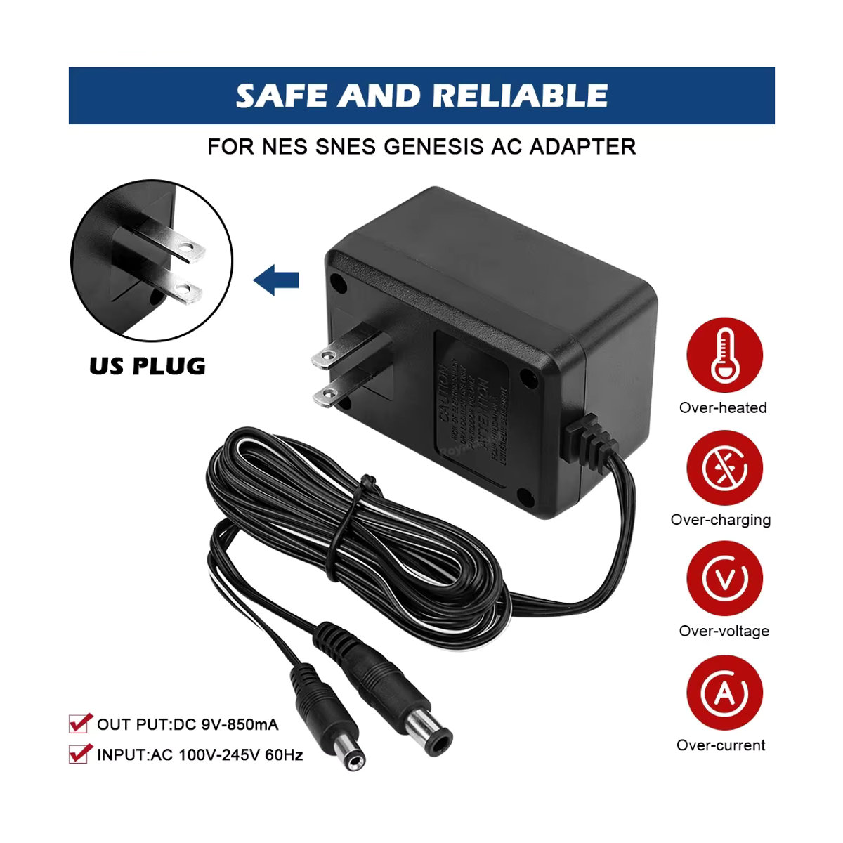 HeroAngel 3 in 1 AC Adapter Netzteil Ladegerät für NES, SNES und SEGA Genesis in Schwarz - Bild 5