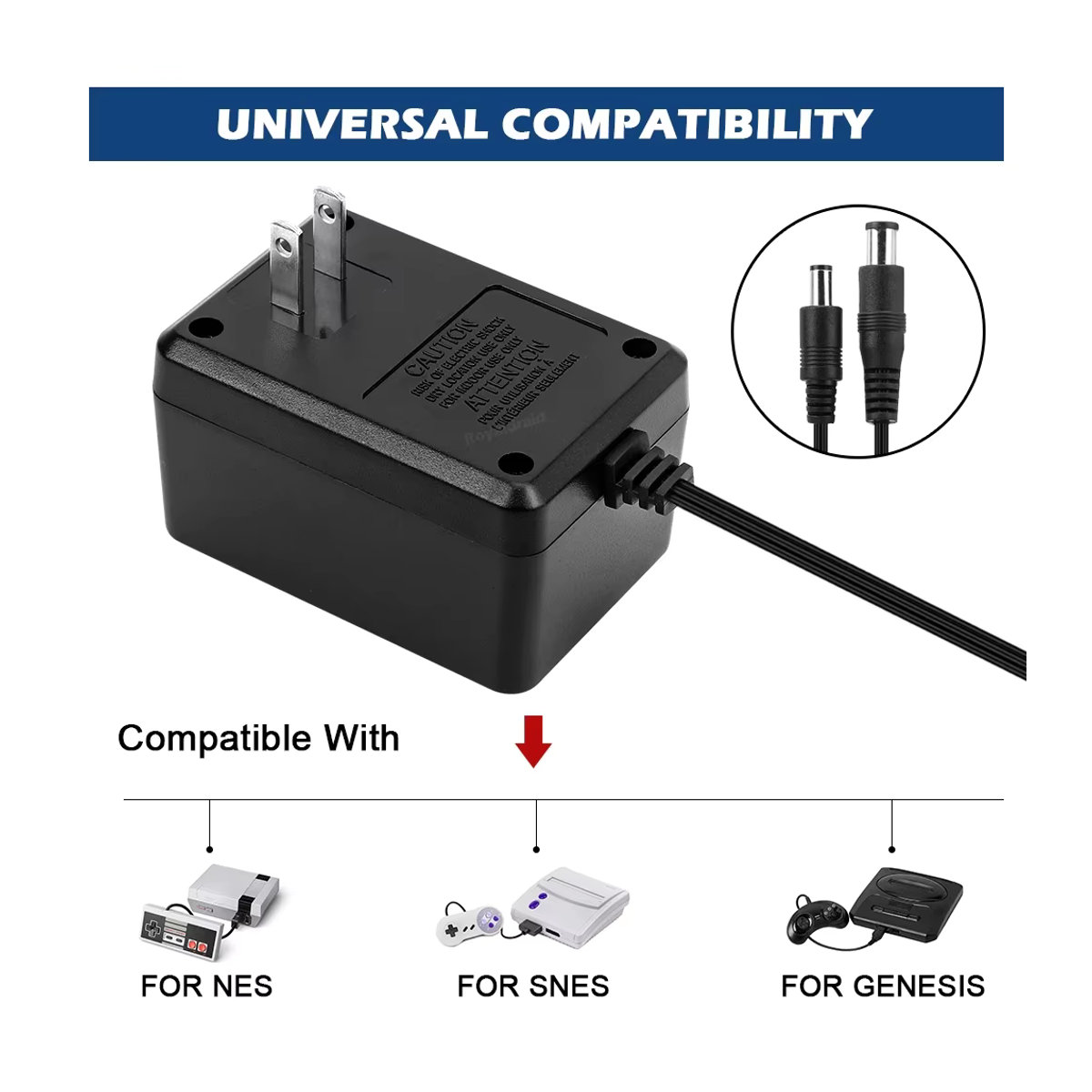 HeroAngel 3 in 1 AC Adapter Netzteil Ladegerät für NES, SNES und SEGA Genesis in Schwarz - Bild 6