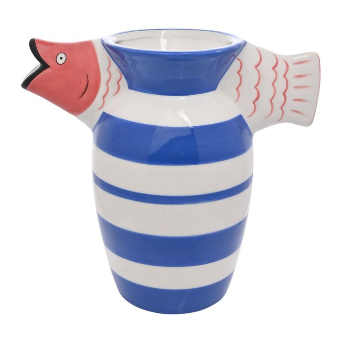 Hestia Dekovase Fischgestreift aus Keramik in Weiß und Blau, Höhe: 20,4 cm, Breite: 12,4 cm, Tiefe: 12,4 cm - Bild 1