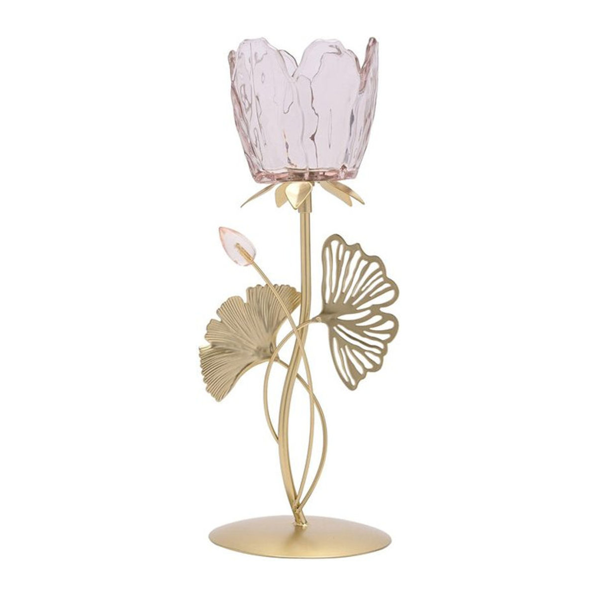 Hestia Kerzenhalter aus Glas und Metall in Rosa und Gold für Teelichter und Votivkerzen, Höhe: 28,5 cm, Breite: 11,5 cm, Tiefe: 11,5 cm - Bild 1