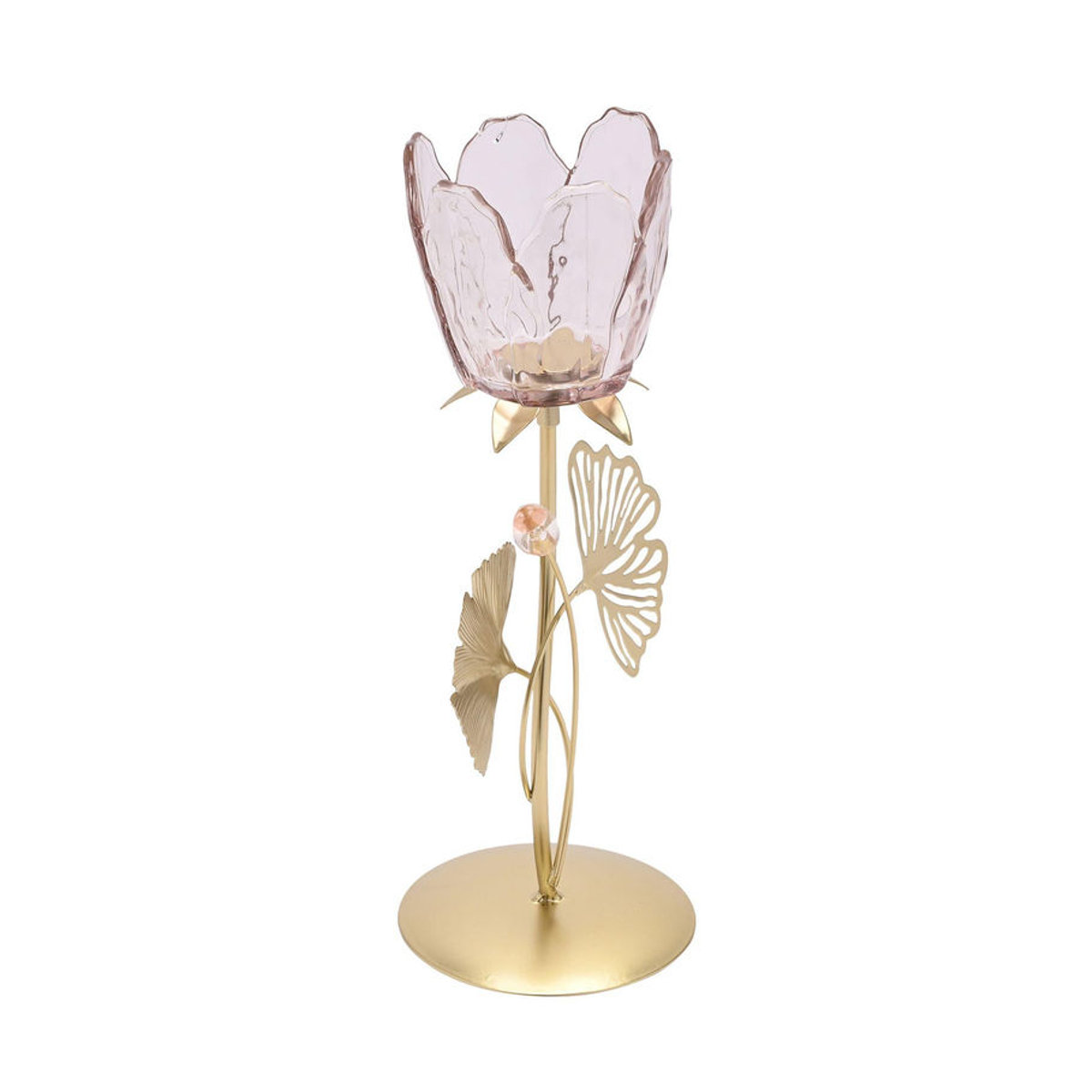 Hestia Kerzenhalter aus Glas und Metall in Rosa und Gold für Teelichter und Votivkerzen, Höhe: 28,5 cm, Breite: 11,5 cm, Tiefe: 11,5 cm - Bild 2