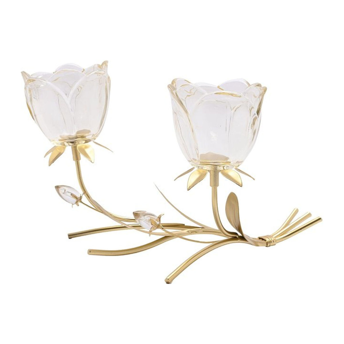 Hestia Kerzenhalter Champagner und Blumen aus Metall und Glas in Gold, Höhe: 27,5 cm, Breite: 18,3 cm, Tiefe: 18,2 cm - Bild 1