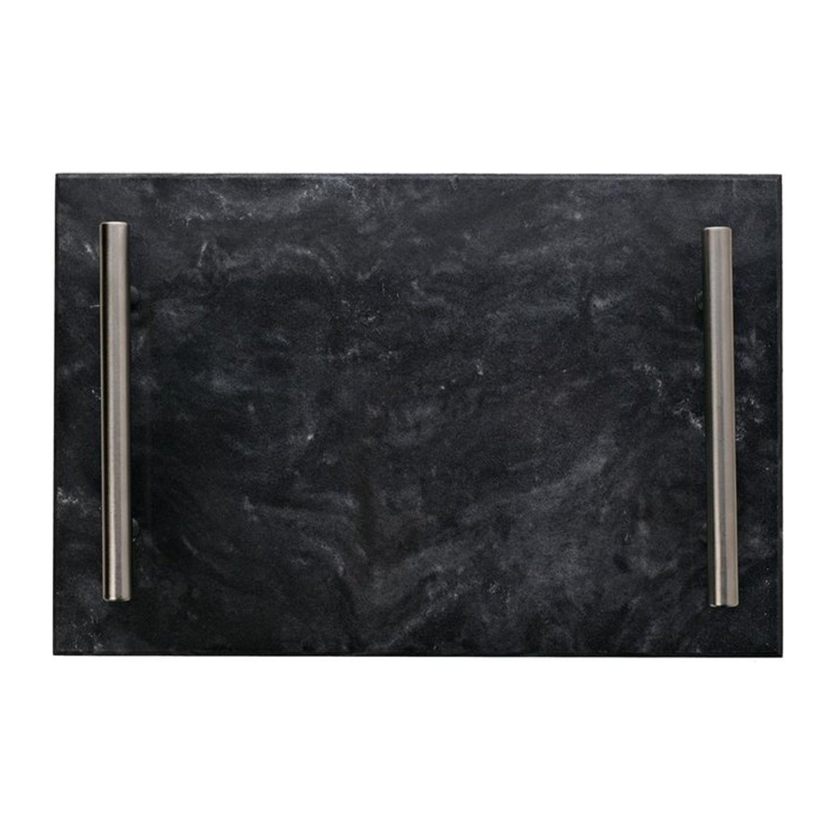 Hestia Marmortablett mit Metallgriffen in Schwarz, rechteckig, B/T/H: 30 x 20 x 4 cm - Bild 1
