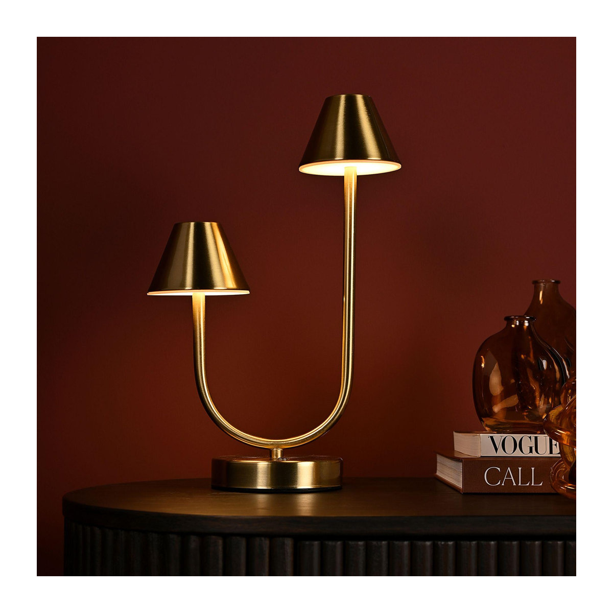 Hestia Moderne LED Doppelleuchte Tischlampe mit USB Touch Funktion in Bronze - Bild 2
