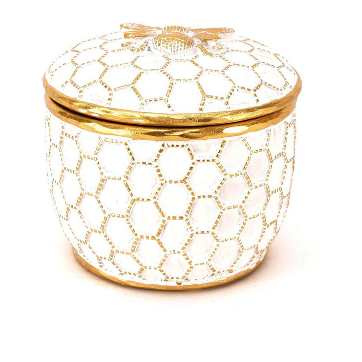 HESTIA Schmuckschatulle Honigbiene aus Harz in Gold und Creme mit Bienen- und Wabenmuster - Bild 1