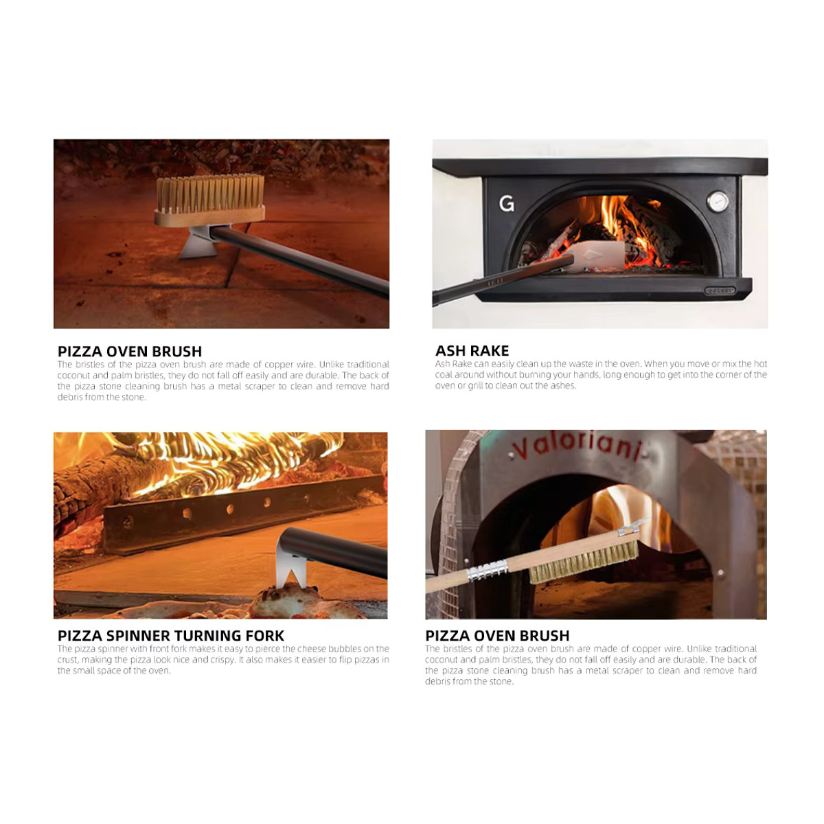 HEXINGYUAN Pizza Ofen Zubehör Set mit Reinigungspinsel, Ascherake, Pizzadreher, Gabel und Ofenhandschuhen für BBQ und Grill - Bild 3