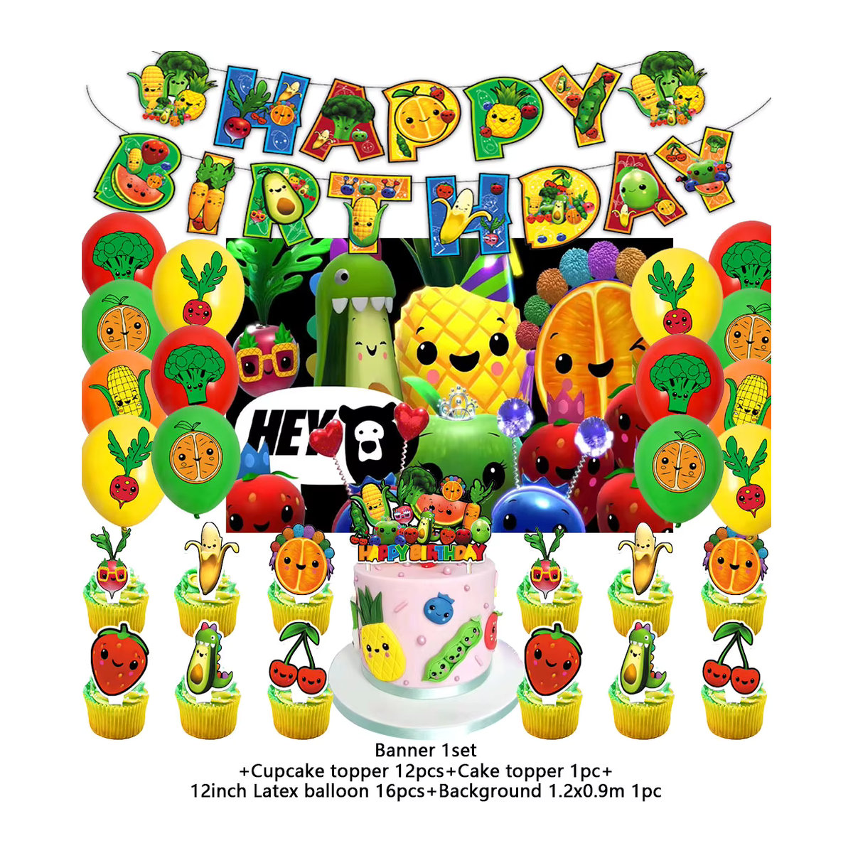 Hey Bear Obst-Thema Party-Dekoration für Kinder, mehrfarbiges Cartoon-Obst-Banner aus Papier zum Aufhängen - Bild 2