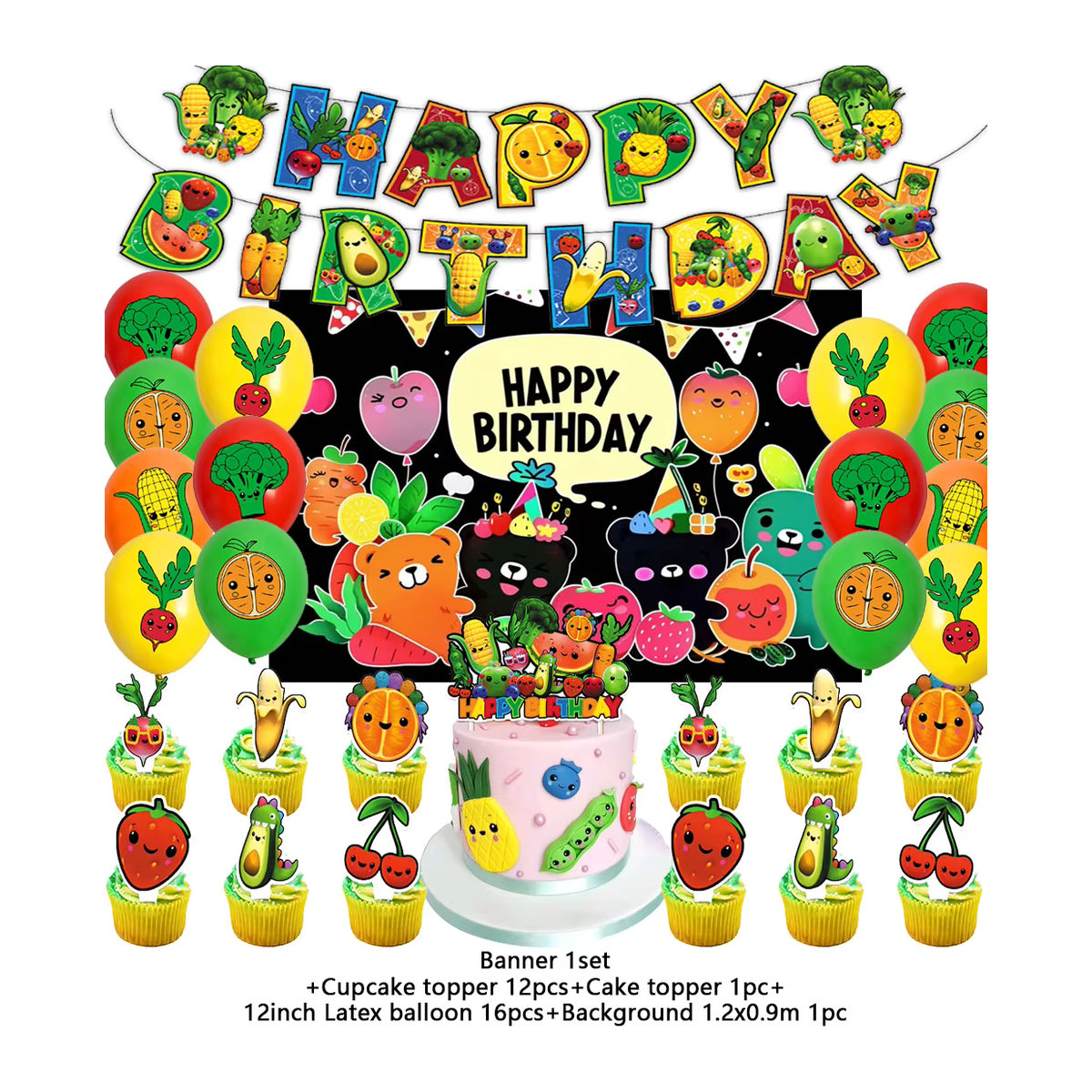 Hey Bear Obst-Thema Party-Dekoration für Kinder, mehrfarbiges Cartoon-Obst-Banner aus Papier zum Aufhängen - Bild 3